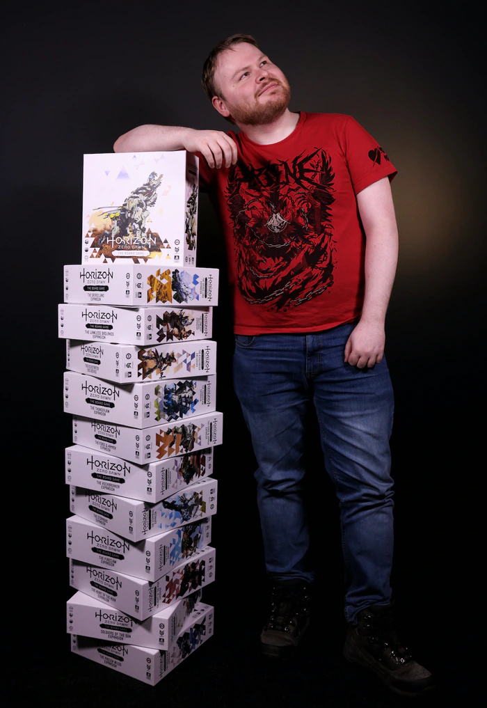 Me and many boxes of Horizon Zero Dawn